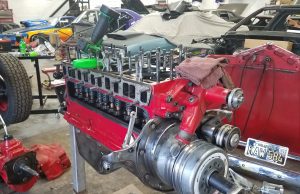 Photo showing the partially disassembled engine with the replacement valvetrain components installed.