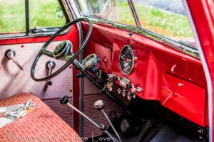 Willys Utility Wagon driver's compartment showing egonomically placed contols.