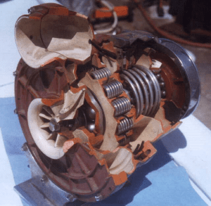 Photo showing a VS57 cut-away to reveal the impellor, ball drive assembly and other internal components.